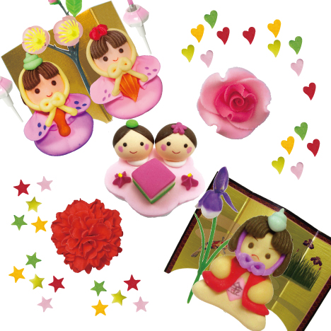 春-砂糖菓子人形・花・星・ハートの画像