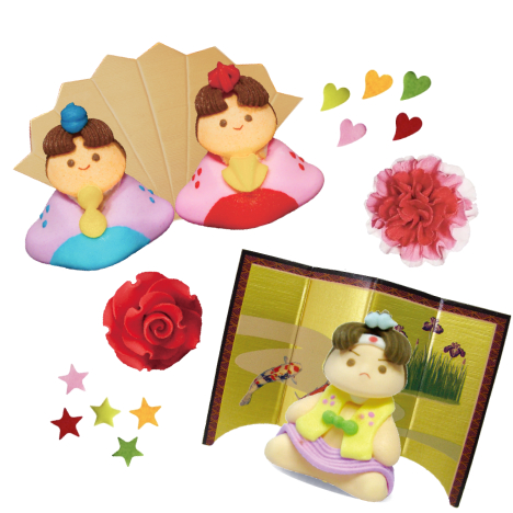 春-砂糖菓子人形・花・星・ハートの画像